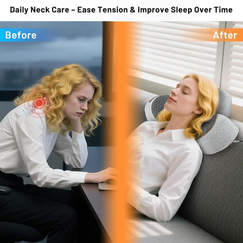 3 in 1 Neck Massager Pillow with Heat, Pillow Massage Neck Hump Support, Shiatsu Back Shoulder Massager with Kneading, Heating & Vibration for Relaxation and Comfort