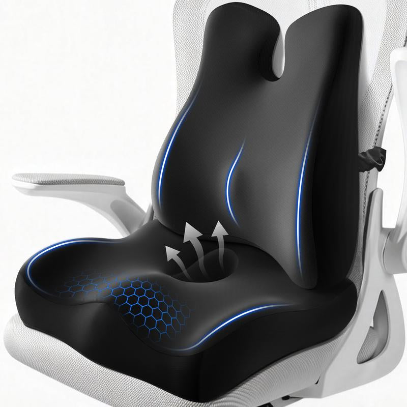 Back Pillow with Zoned Design Non-Slip Lumbar Support Pillow for Office Chair, Supportive Memory Foam Seat Cushion Extra-Large Perfect Gift for Tailbone Pain,Sciatica and Hemorrhoid Relief，Set of 2