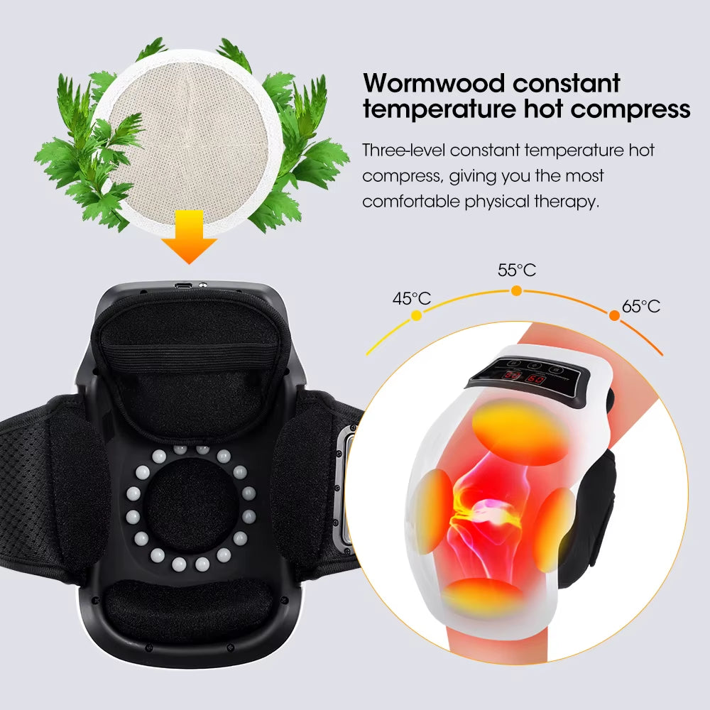 Electric Knee Massage Pad 3 Levels Wireless 3D Airbag Hot Compress Vibration Massager with Red Light Knee Massage Health Care