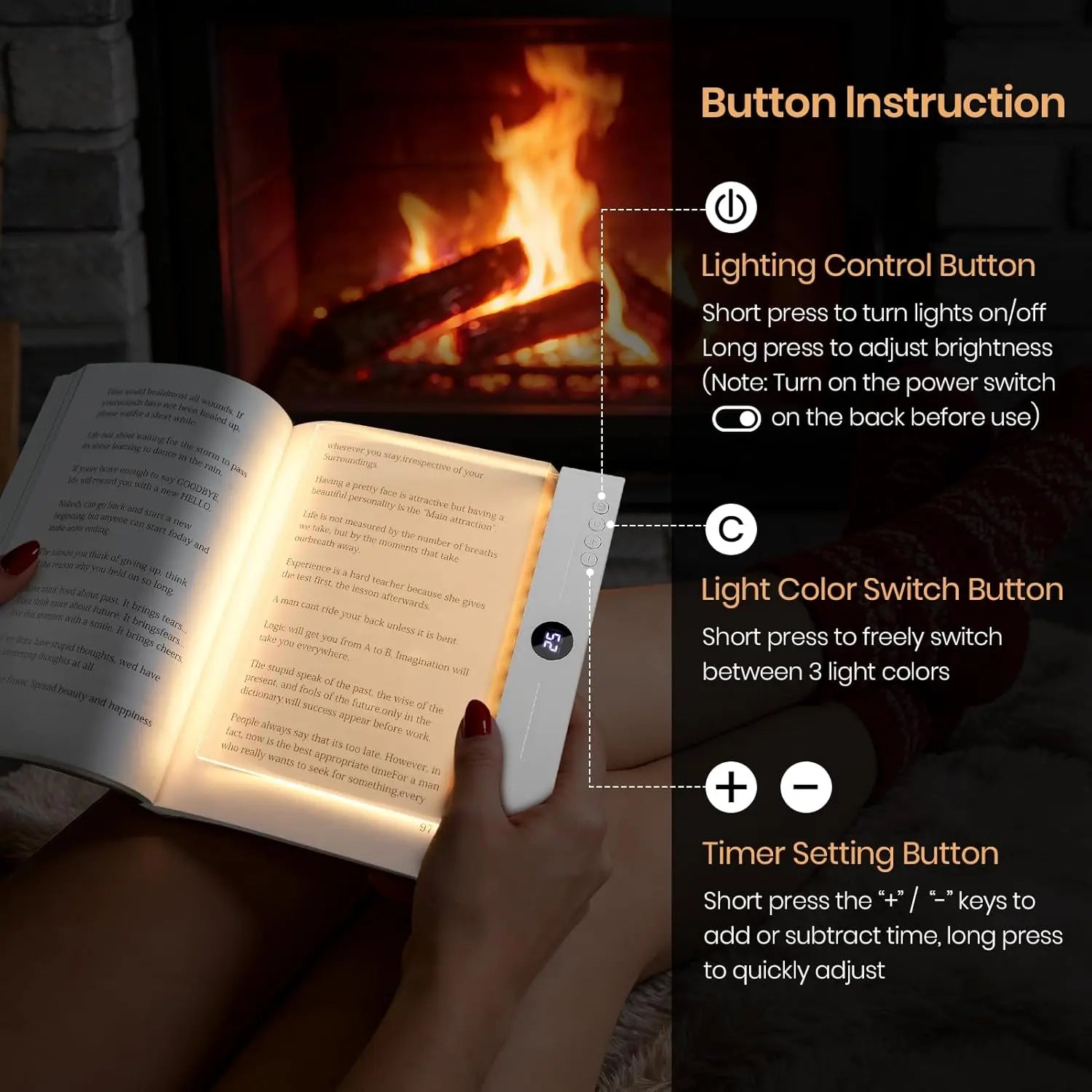 Book Light, Rechargeable Clear LED Flat Reading Light with & Timer, Dimmable Panel Plate Lamp Book Full Page Light for Reading in Bed at Night, Funny Gifts for Readers