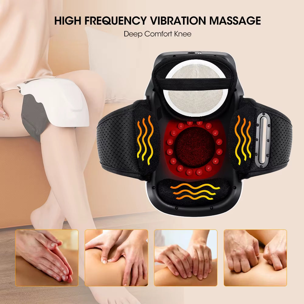 Electric Knee Massage Pad 3 Levels Wireless 3D Airbag Hot Compress Vibration Massager with Red Light Knee Massage Health Care