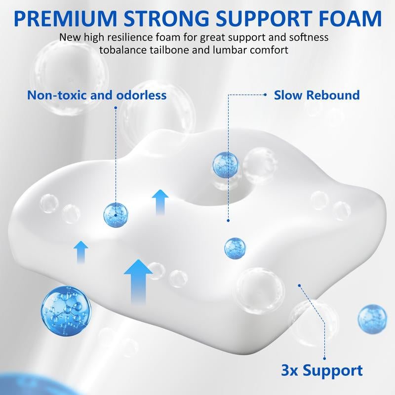 Back Pillow with Zoned Design Non-Slip Lumbar Support Pillow for Office Chair, Supportive Memory Foam Seat Cushion Extra-Large Perfect Gift for Tailbone Pain,Sciatica and Hemorrhoid Relief，Set of 2