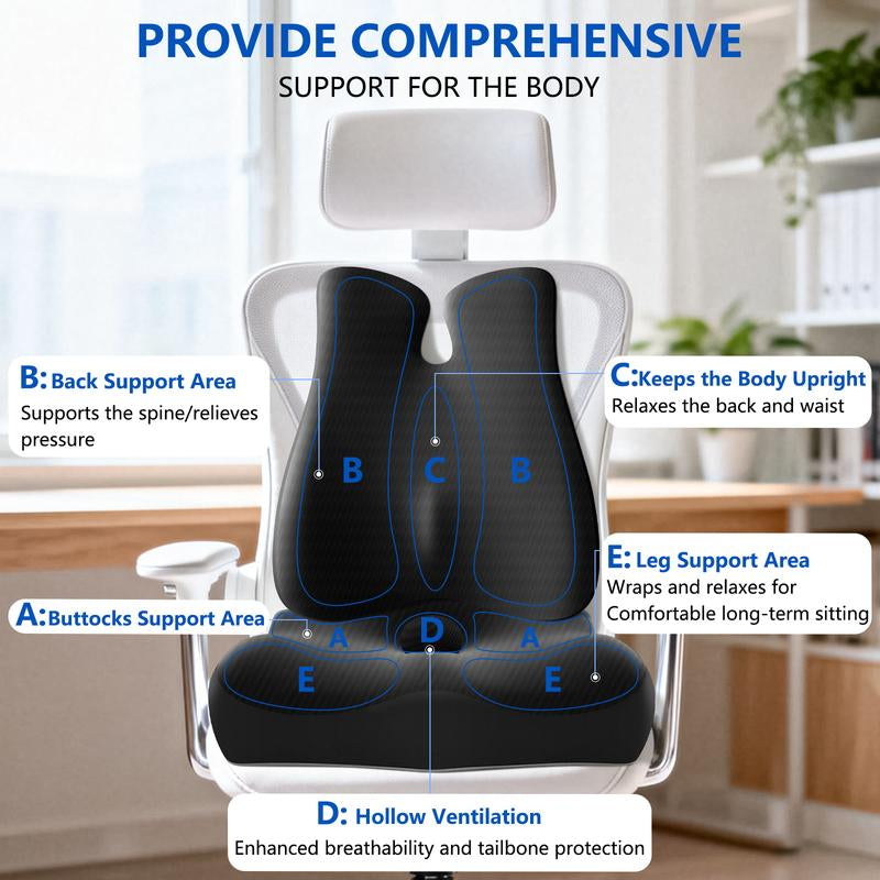 Back Pillow with Zoned Design Non-Slip Lumbar Support Pillow for Office Chair, Supportive Memory Foam Seat Cushion Extra-Large Perfect Gift for Tailbone Pain,Sciatica and Hemorrhoid Relief，Set of 2