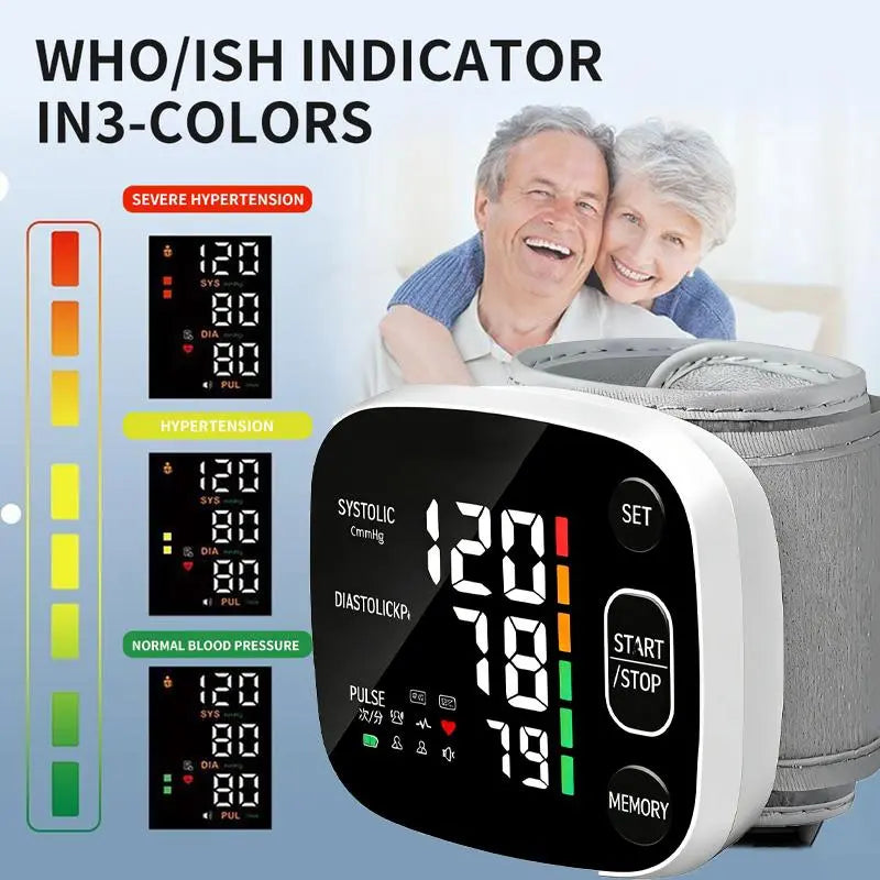 Rechargeable Wrist Blood Pressure Monitor for Home Use LED Display Voice Broadcast Touch Screen 99X2 Reading Memory with Carrying Case Portable Accurate Reading.