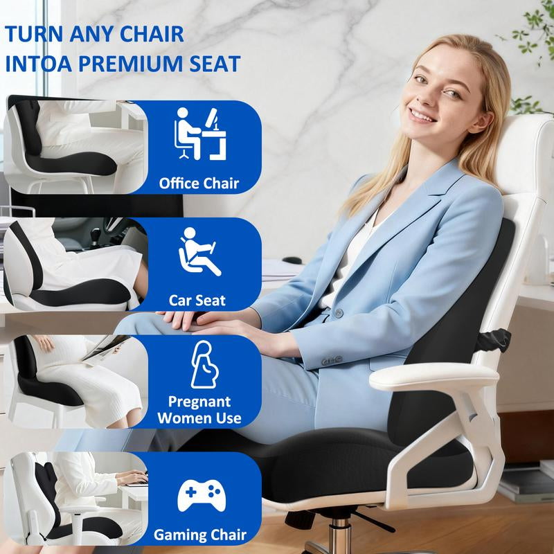 Back Pillow with Zoned Design Non-Slip Lumbar Support Pillow for Office Chair, Supportive Memory Foam Seat Cushion Extra-Large Perfect Gift for Tailbone Pain,Sciatica and Hemorrhoid Relief，Set of 2