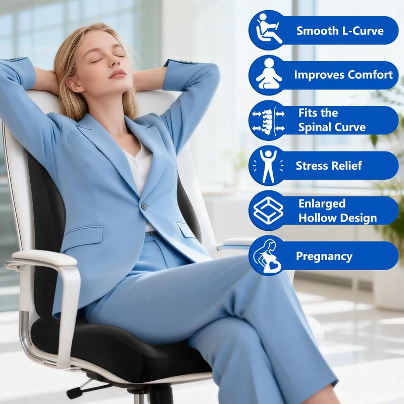 Back Pillow with Zoned Design Non-Slip Lumbar Support Pillow for Office Chair, Supportive Memory Foam Seat Cushion Extra-Large Perfect Gift for Tailbone Pain,Sciatica and Hemorrhoid Relief，Set of 2