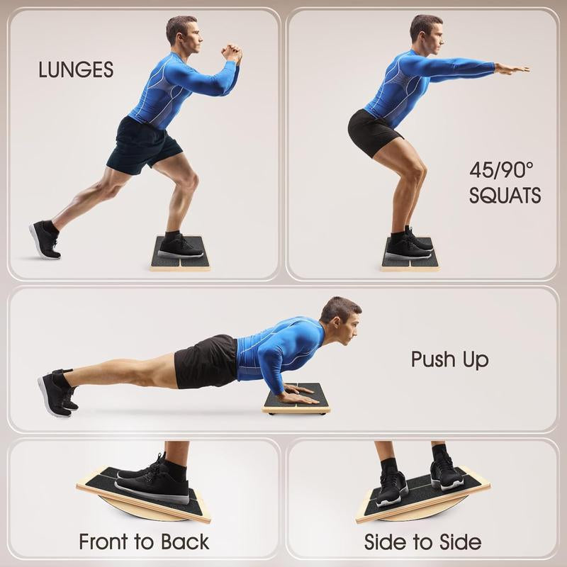 2-In-1 Professional Wooden Balance Board & Slant Board, Four Adjustable Incline Board and Calf Stretcher, Stretch Board for Knees Ankle Heel Feet Leg