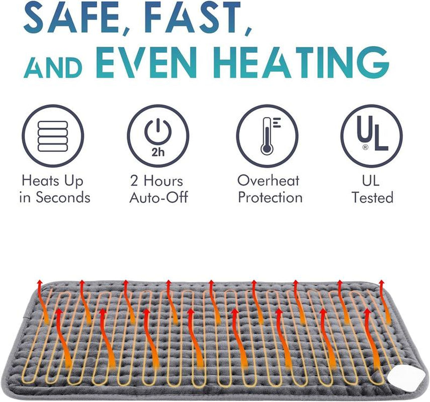 Dailylife Heating Pad for Back Pain Cramps Relief, 12"X24" Electric Heating Pad with 6 Heat Settings, Auto Off, Machine Washable, Warming Mat, Gifts for Women, Fathersdaygift