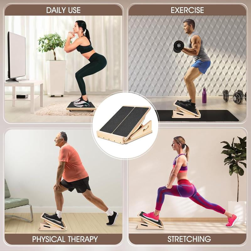 2-In-1 Professional Wooden Balance Board & Slant Board, Four Adjustable Incline Board and Calf Stretcher, Stretch Board for Knees Ankle Heel Feet Leg