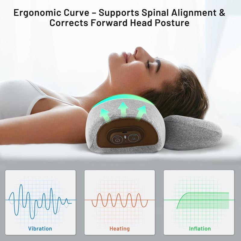 3 in 1 Neck Massager Pillow with Heat, Pillow Massage Neck Hump Support, Shiatsu Back Shoulder Massager with Kneading, Heating & Vibration for Relaxation and Comfort